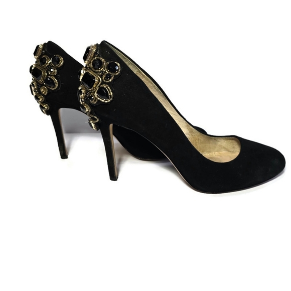 Louise et Cie Black Crystal Heels Stiletto Pumps Round Toe Sz 8.5 - Picture 1 of 16